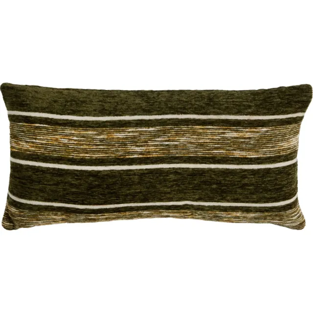 Light & Living rechthoekige gestreepte sierkussen 30x60 cm - donkergroen/beige