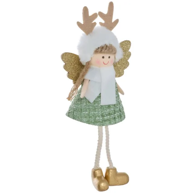 Feeric lights & Christmas Hangversiering in de vorm van een fee met een groene stoffen sjaal, 20 cm Blanc