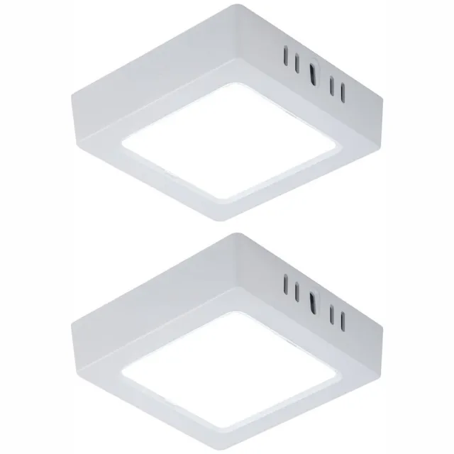 V-TAC LED plafondlamp woonkamerverlichting halverlichting opbouw paneel vierkante keukenlamp, wit kunststof, 6W 660lm 6500K koel wit, L 12 cm , set van 2