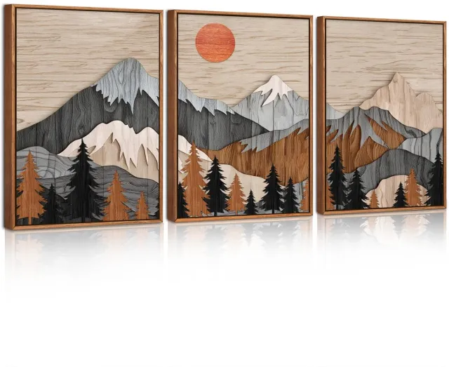 Unyqoos Abstracte Berglandschap Muurdecoratie in Warme Kleuren voor Woonkamer Slaapkamer bruin