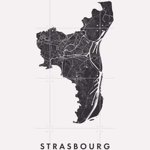 IXXI Strasbourg City Map, Kunst in Kaart - 60 x 80 cm - Grote wanddecoratie en posters - Minimalisme, Line art, Grafisch Ontwerp, Abstract, Gang Zwart en wit / Zwart / Monochroom