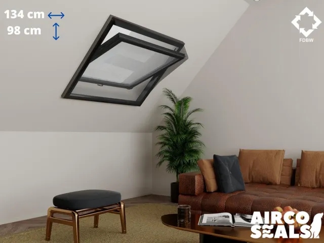 FDBW Insecten Hor Dakraam – 134 x 98 cm – Hor Geschikt voor Velux UK04 | Fakro/Optilight 12 | Roto 13/9 - Insect Raamhor - Vliegenhor – Velux Tuimelvenster Oplossing Zwart 134 x 98 cm