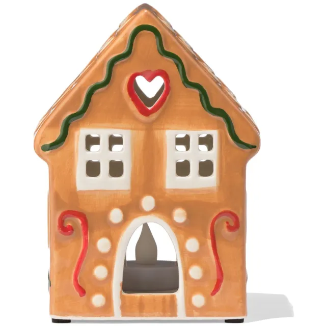 HEMA Kerstdecoratie 9.5x9.5x12.5cm keramiek huisje (lichtbruin)