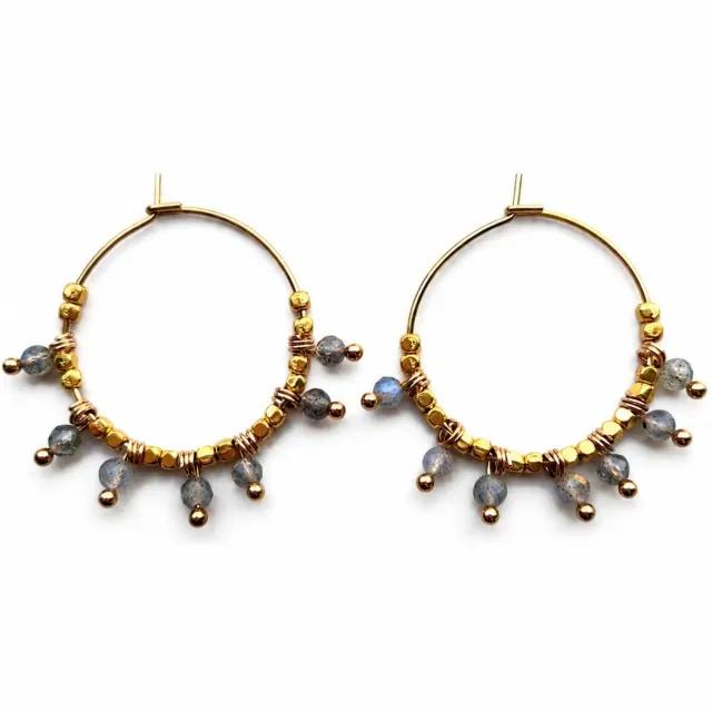 La Étoile by Letty Handgemaakte Labradoriet Sieradenset – RVS Oorringen & Fijne Ketting – Boho Luxe Goud, Grijs