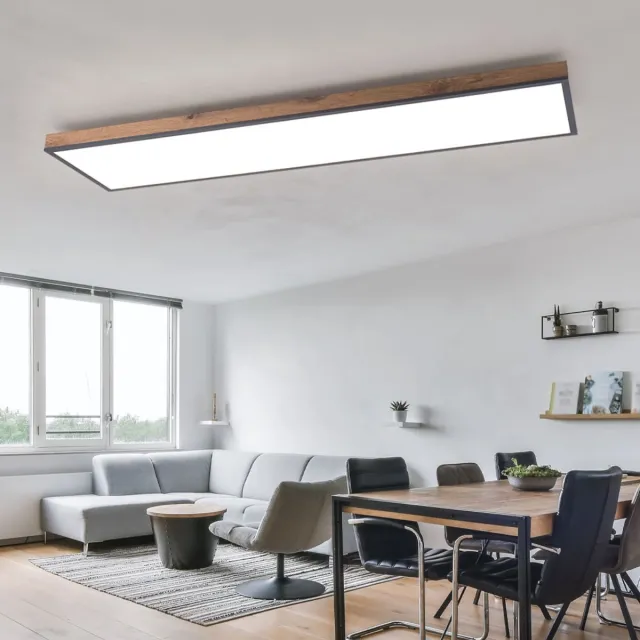 Globo LED plafondlamp afstandsbediening houtlamp woonkamerlamp CCT, nachtlamp, aluminium houtlook grafiet opaal, 1x 36W 2250Lm warm-koud wit, L 120 cm Bruin