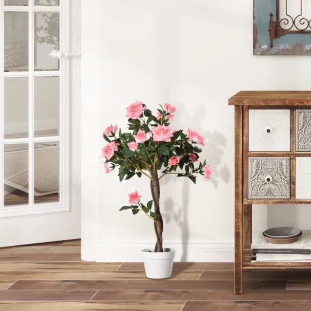 MODENUIT Kunstplant - Roze Rozenplant - 90 cm - Kunststof - In Pot - Voor Binnen En Buiten - Onderhoudsvrij