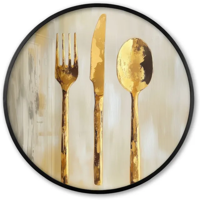 FrameYourWall Poster in lijst Rond - Fotolijst 80x80 cm - Posters - Verf - Goud - Bestek - Ronde posterlijst zwart - Decoratie - Wanddecoratie woonkamer - Muurdecoratie slaapkamer Bestek - Verf