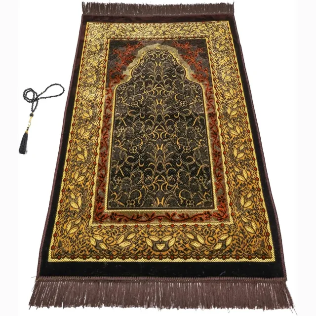 Firaset Islamitische Gebedskleed – Seccade – Turkse Zachte Dunne Gebedsmat – Janamaz Sajada – Inclusief Gebedskralen – Ramadan & Eid Geschenk voor Mannen en Vrouwen – 66x110 cm bruin