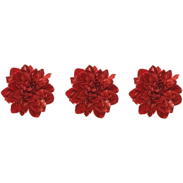 Decoris Kerstboom bloem - 4x stuks - op clip - rood - 16 cm - kunststof - kerstversiering - rode decoratie bloemen