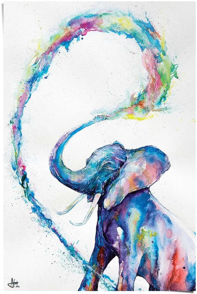 Reinders Poster Olifant - 91,5 x 61 - Papier - REINDERS Bonte kleuren