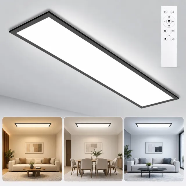 LOVHAUS LED Plafondlamp 100x25 cm – 30W 3300 lm – Dimbaar – Afstandsbediening – 3000K-6500K – Zwart
