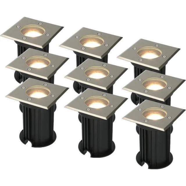 HOFTRONIC 9x HOFTRONIC Ramsay - Grondspot - RVS - IP67 waterdicht - 2700K Warm wit - Dimbaar - Verwisselbare GU10 - Vierkant - ook geschikt als padverlichting en vlonderverlichting