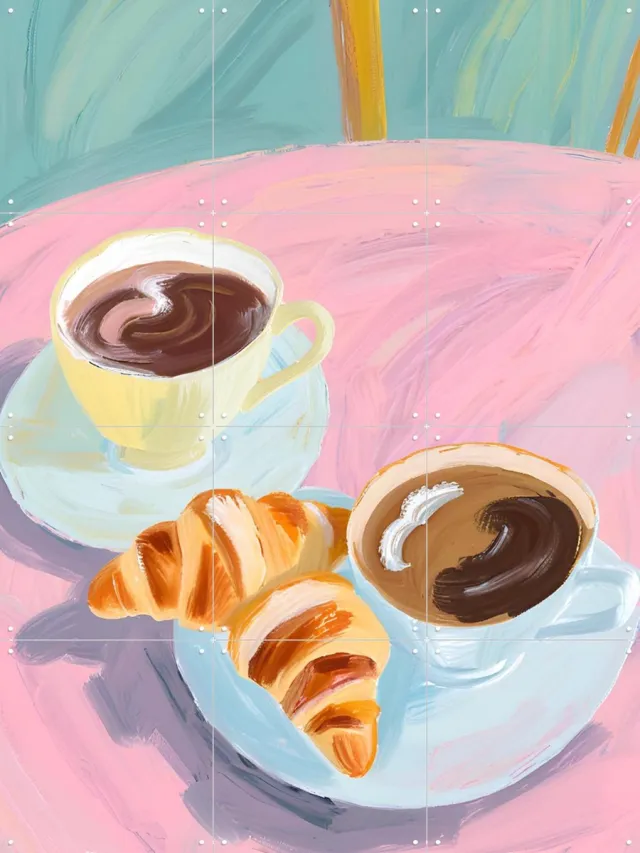 IXXI Morning Indulgence, Ohkimiko & Various - 60 x 80 cm - Grote wanddecoratie en posters - Digitale Kunst, Kleurrijk, Speels, Olieverf Roze