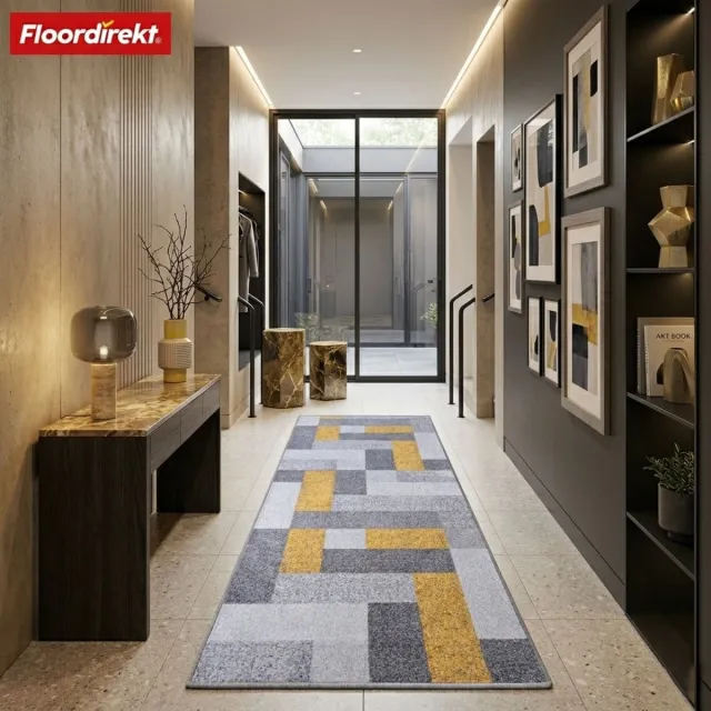 Floordirekt Tapijtloper Op Maat New York - 80 x 200 cm - Geel - Moderne Antislip Loper Voor Hal, Keuken & Entree - Met Gel-Rug Voor Extra Grip - Onderhoudsvriendelijk & Duurzaam - Verkrijgbaar In Verschillende Kleuren & Maten