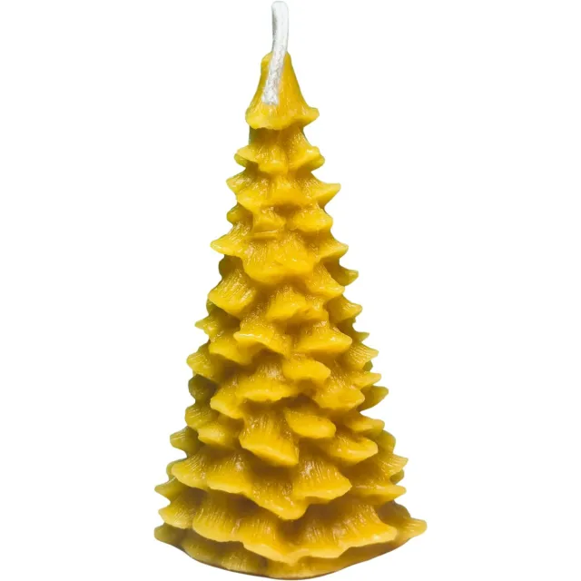 TMcreations Bijenwas Kaarsen Kleine Kerstboom 9cm X 4cm - Ambachtelijke Bijenwaskaarsen - Homemade Kaarsen - Kerst Cadeau - 100% Natuurlijke Decoratieve Bijenwas Kaars Geel