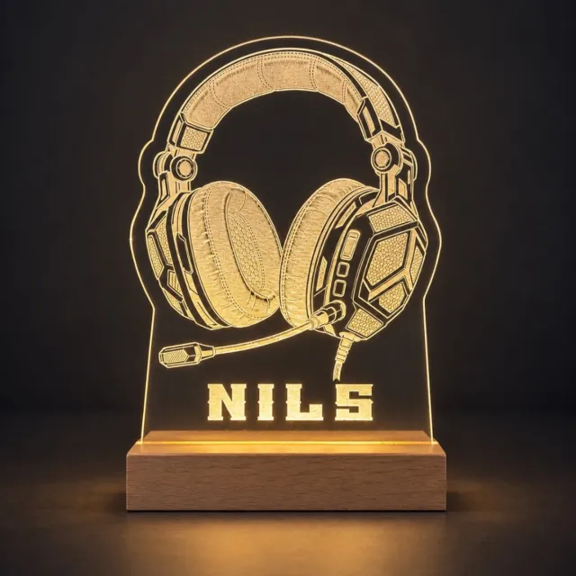 Laserloom Gaming headset lampje - Gepersonaliseerd met naam - uniek cadeau voor iedere gamer Gamers lampje