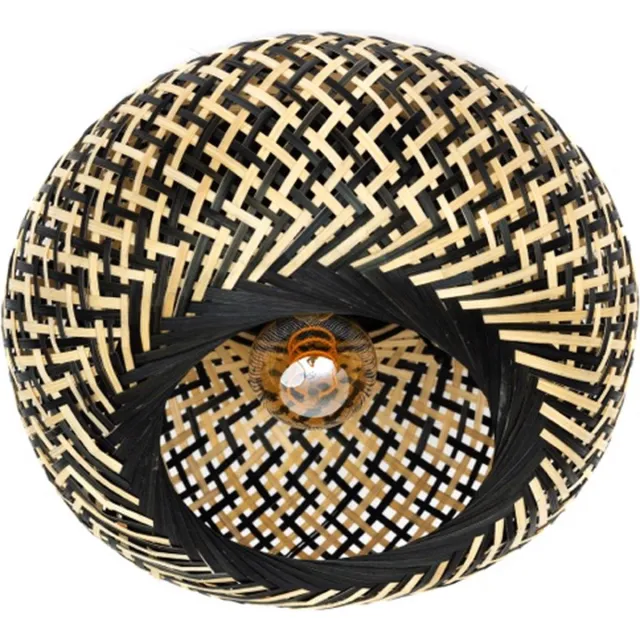 Expo Trading ETH Otis plafonniere 1 x E27 2xrattan dia.30cm Zwart