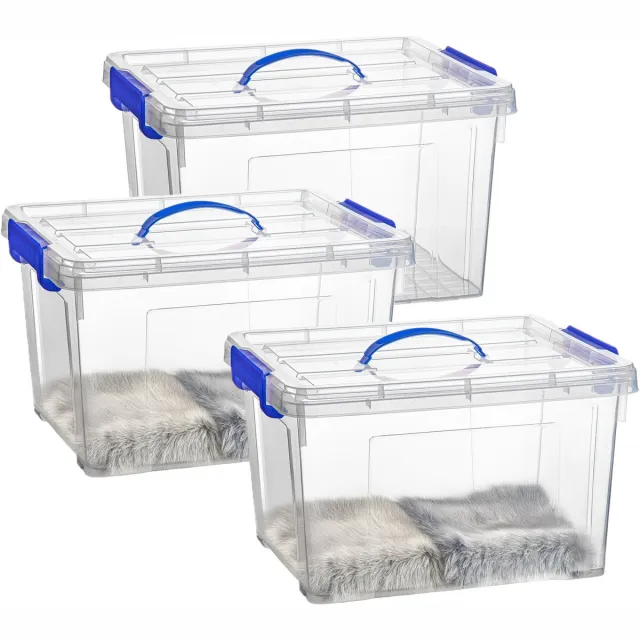 PLASTICFORTE Opslagbox - 3x - met deksel - transparant blauw - 23.5 liter - 42 x 36 x 25 cm - kunststof - opbergdoos - opbergen