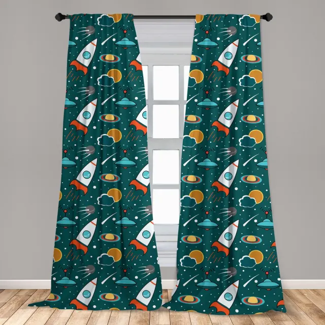 ABAKUHAUS Ruimteschip Gordijnen – 2x75x225 cm – Mikrofaser – Meerkleurig