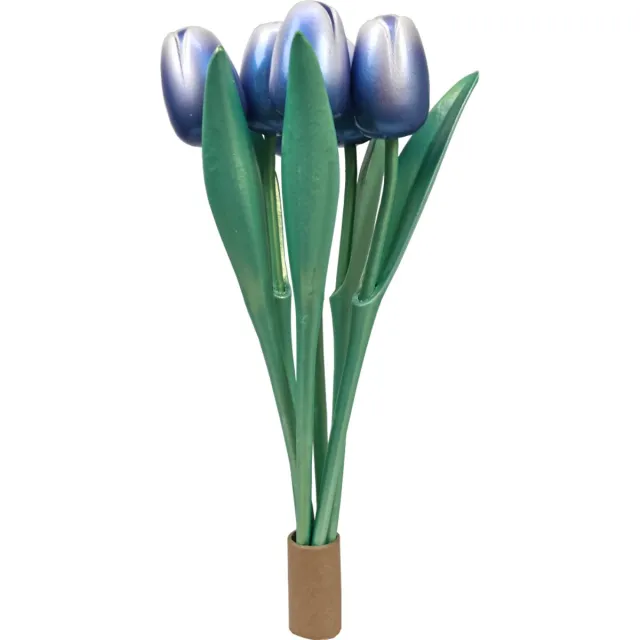 ELCEE-HALY BV ELCEE-HALY - Bosje van 6 houten decoratie tulpen - Metallic Lavender - 34cm Lavendel