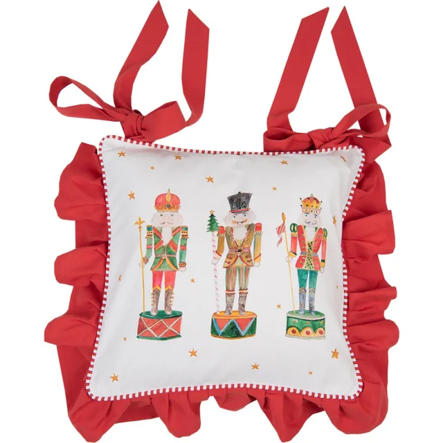 Clayre & Eef Kussenhoes Stoelkussen 40x40 cm Wit Rood Katoen Notenkrakers