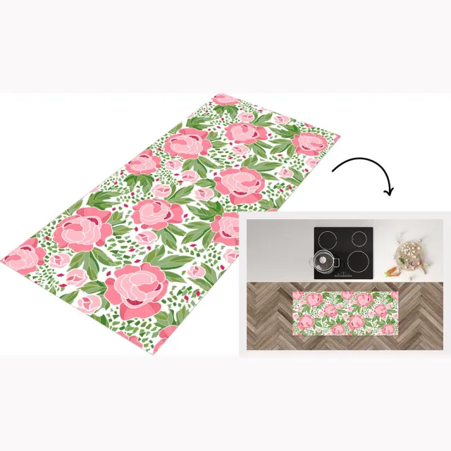 KitchenYeah Keukenloper - Loper keuken - Bloemen - Roze - Patronen - Keukenloper vinyl Multicolor