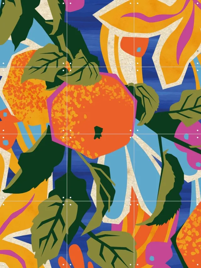 IXXI Apple Orchard, Megan Gallagher - 60 x 80 cm - Grote wanddecoratie en posters - Grafisch Ontwerp, Illustraties, Speels, Digitale Kunst, Kleurrijk Oranje / Blauw