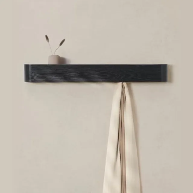 PromoHome Moderne Kapstok met Verborgen Wandhaken - 8 Robuuste Haken - Scandinavisch Design Eikenhout "Eiken Zwart"