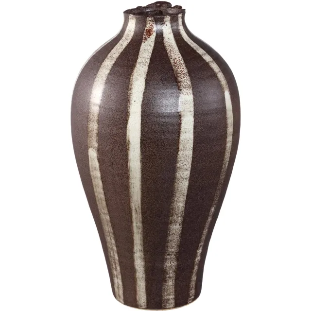 PTMD Eilan Dark Brown Ceramic Vase Stripe Design Bruin