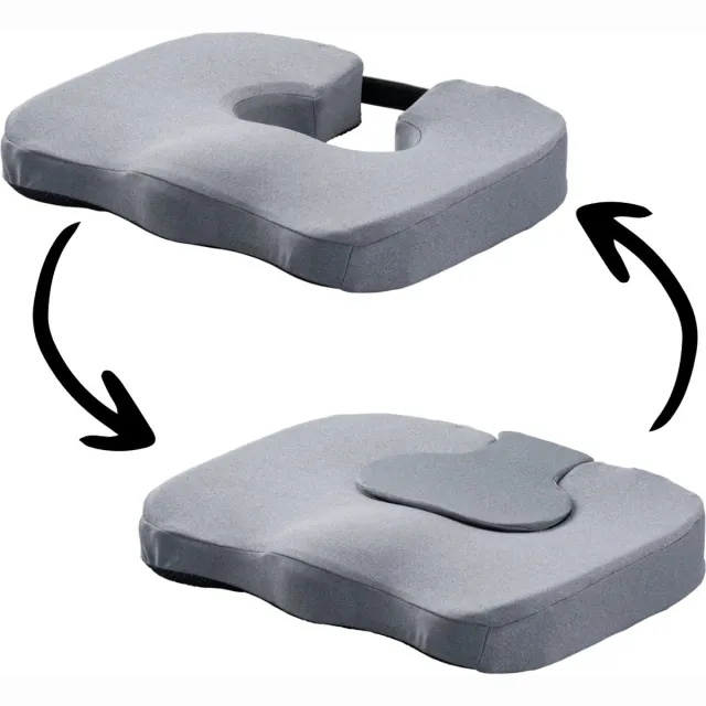 MultiMotion stuitkussen met uitneembaar stuitdeel en anti-slip onderzijde- Orthopedisch & Ergonomisch kussen met uitsparing - Zitkussen stuitje Grijs
