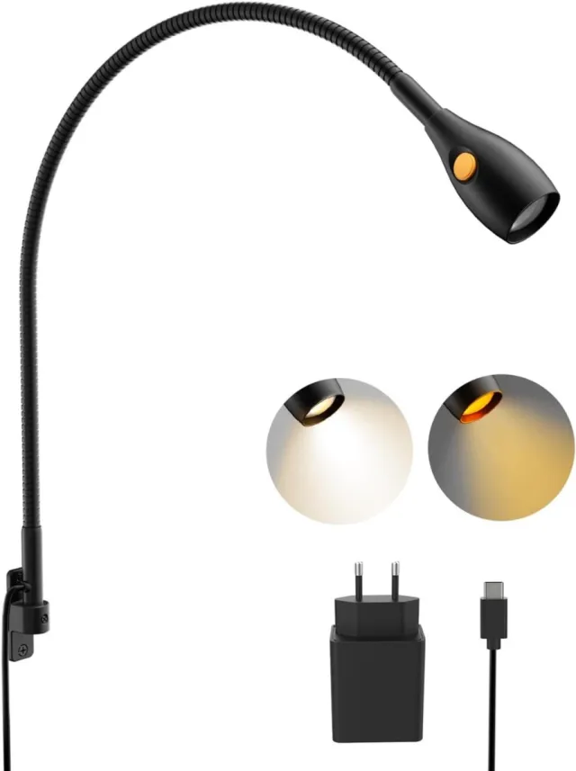 aura Leeslamp - Nachtlampje - Bedlampje - met Dimfunctie - Zwart - 49cm x 4cm x 4cm