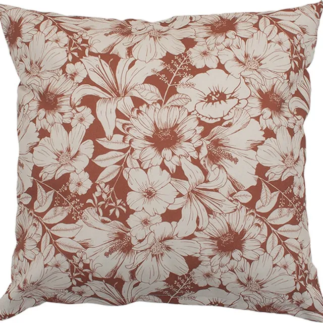 Studio Assorti Kussenhoes woonkamer - 45x45 cm - kussenhoes met bloemenprint - Terracotta - kussenhoes met verborgen ritssluiting
