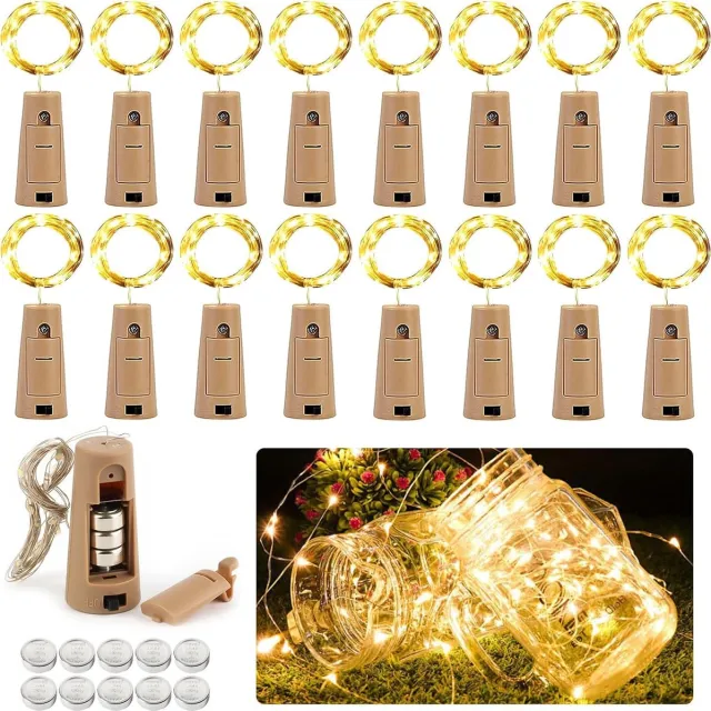 Gotrays 18 fles verlichting, fles verlichting kurken, 2 m 20 LED warm wit glas licht Fairy Lights met batterij, fles licht batterij, Fairy Lights fles kurken voor bruiloft, kerstversiering