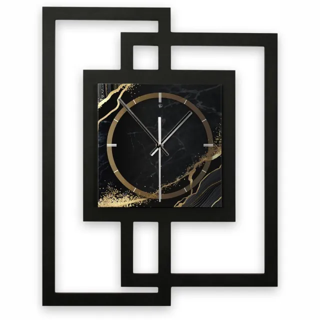 Famanu Wandklok met creatief design 'Zwart & Goud Golven', moderne metallic look zonder tikkende geluiden