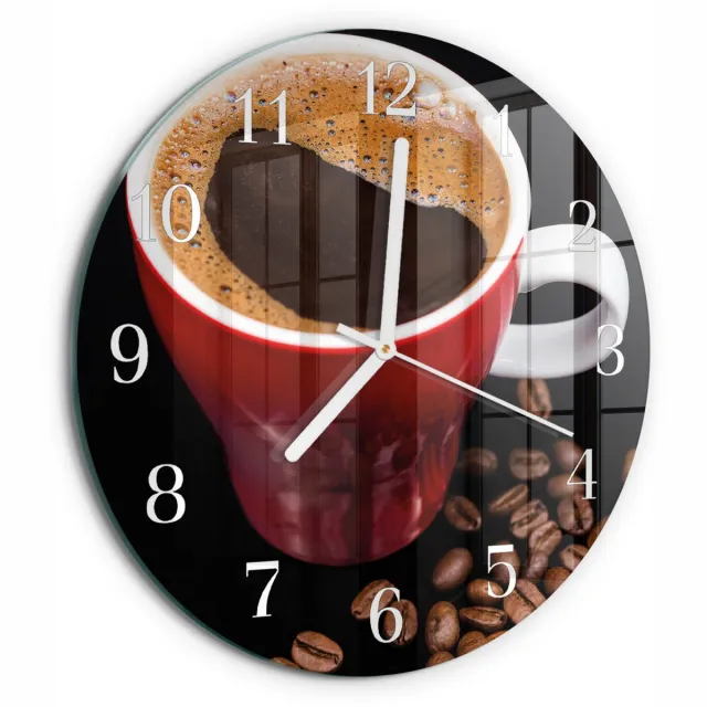 TULUP Wandklok - Kopje koffie Moderne Glazen Wandklok - 30fi cm - Bruin Wandklok Glas Met Motief - Witte Handen - Ronde Wandklok - Glazen Klok Met Print - Wandklok Glas Met Motief Bruin - Kopje koffie