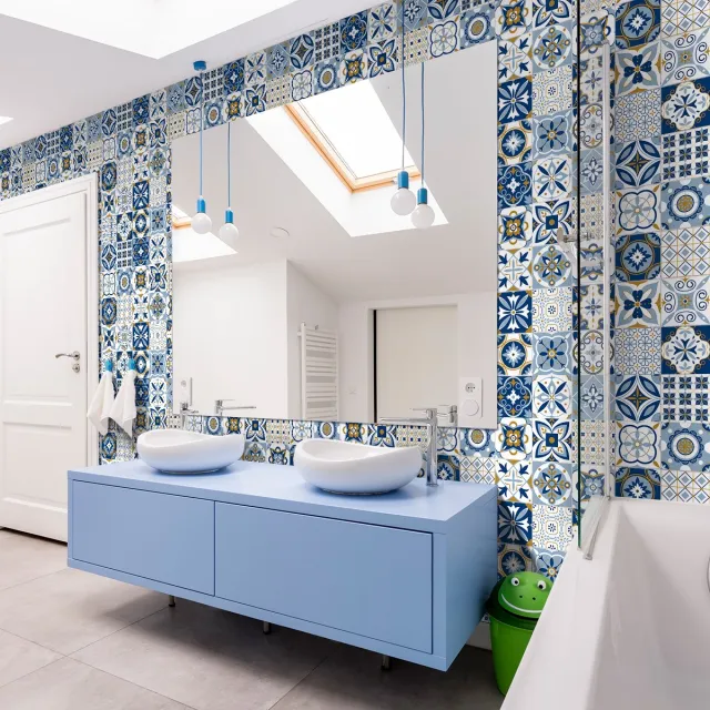 Ambiance Sticker Zelfklevende tegelmuurstickers voor keuken en badkamer - 60 cementtegelstickers, Azulejos Nelia - 60 stickers, 20x20cm Multi color