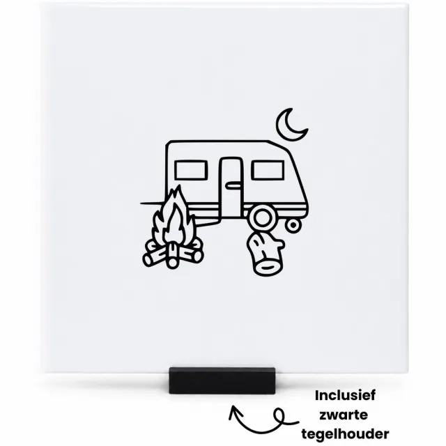 Hacebo Kamperen tegeltje met tegelhouder - Kamperen - Mensen die kamperen kampeerders - tegeltjes met tekst - Natuur, tent, kampvuur, buitenleven, avontuur. - spreuktegels - 15x15 CM Wit