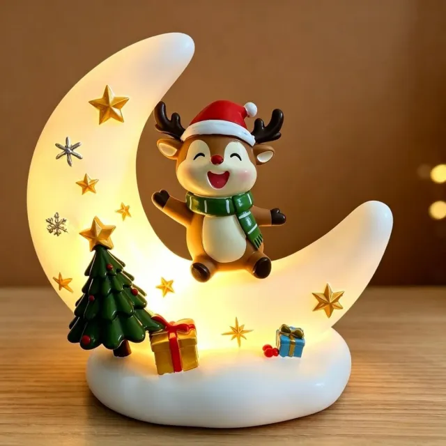 ZVD Kerstnachtlampje in de vorm van een maan met LED – Geschikt voor ramen, slaapkamers en tafelbladen – Werkt op USB – Decoratieve kerstverlichting voor binnen – Ontwerp met kersthert