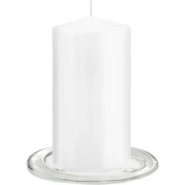 Trend Candles Stompkaarsen met glazen onderzetters set van 2x stuks helder wit 8 x 15 cm