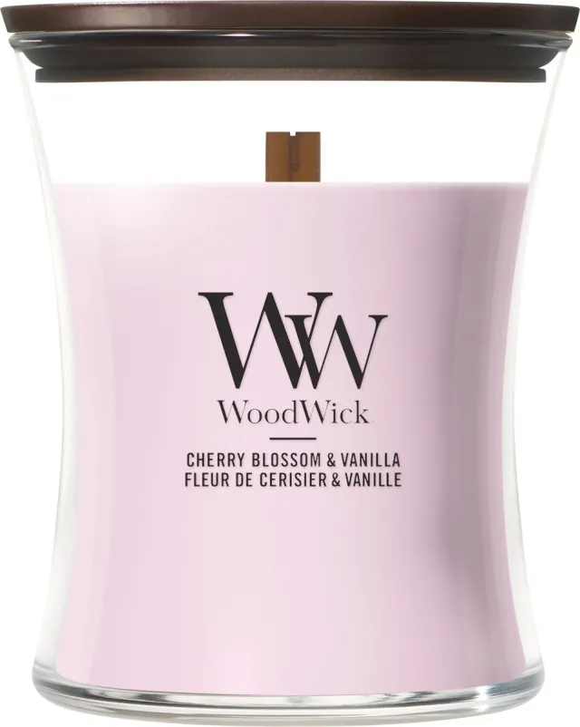 Woodwick Hourglass - Cherry Blossom & Vanilla - Medium Geurkaars - 60 branduren Roze