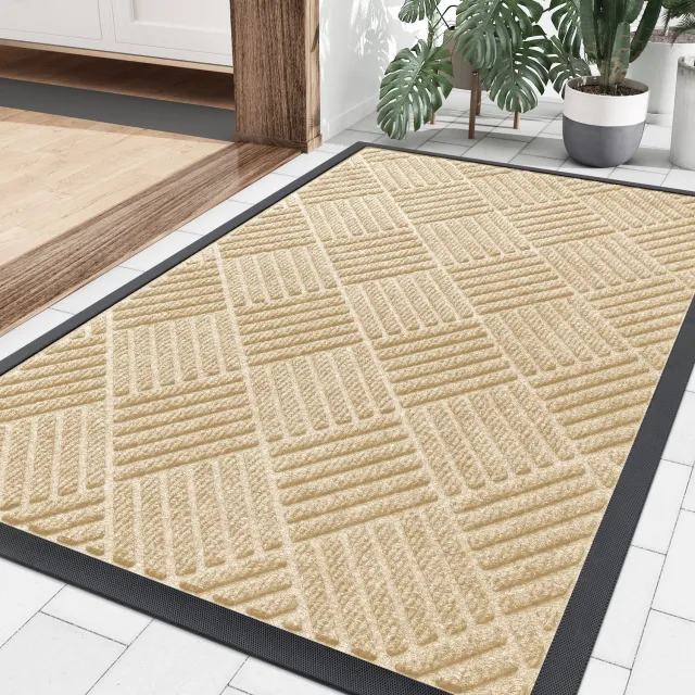 OLANLY Deurmat - Binnen- en buitengebruik natuurlijke rubberen deurmat - Anti-slip en vuilafstotend - 60x120 cm - Beige