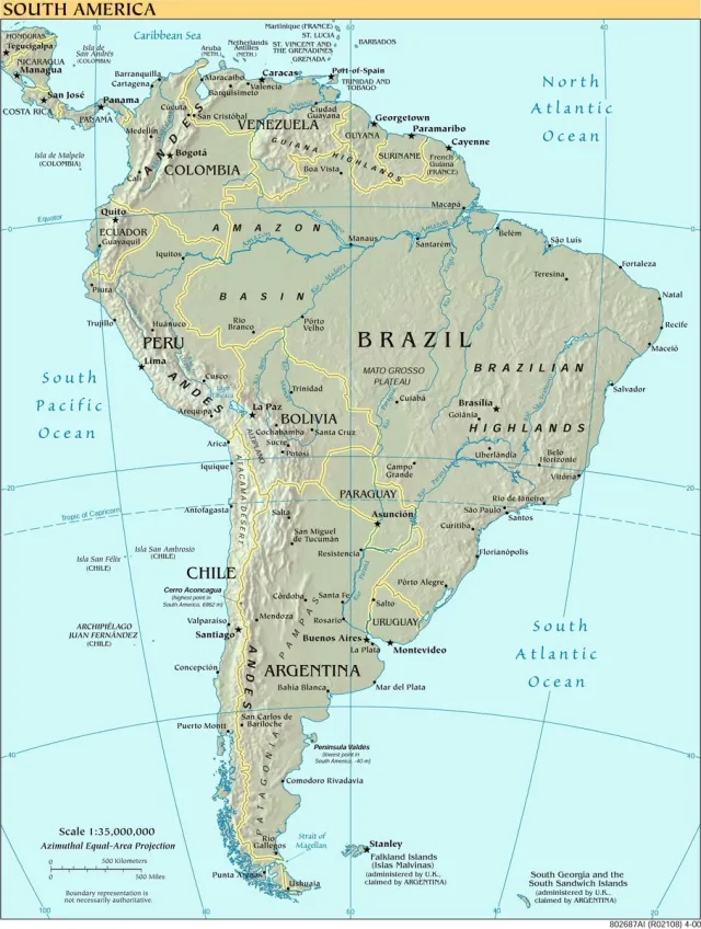 Esque Poster Kaart Zuid-Amerika - Large 70x50 cm - Landkaart (Brazilië/Argentinië) Blauw