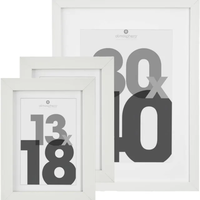 Atmosphera Fotolijstjes set van 3x stuks - 1x voor 30 x 40 cm - 2x voor 13 x 18 cm - wit - modern/strak ontwerp
