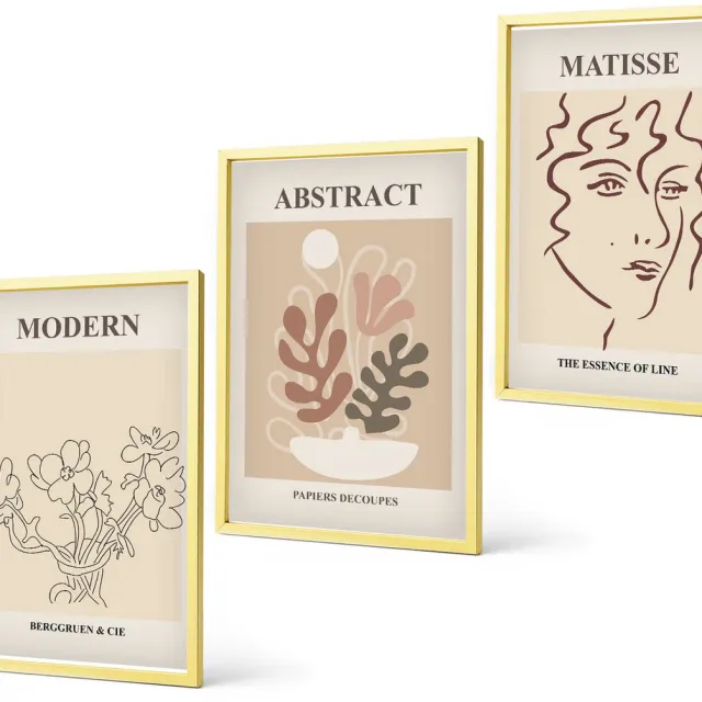 Coloray 3-Delige Schilderij Set - Citroenen, Bloemen En Sinaasappels In Italiaanse Stijl - 40 x 40 cm En 40 x 60 cm - Wanddecoratie - Moderne Interieurdecoratie - Decoratieve Schilderijen Gouden lijst