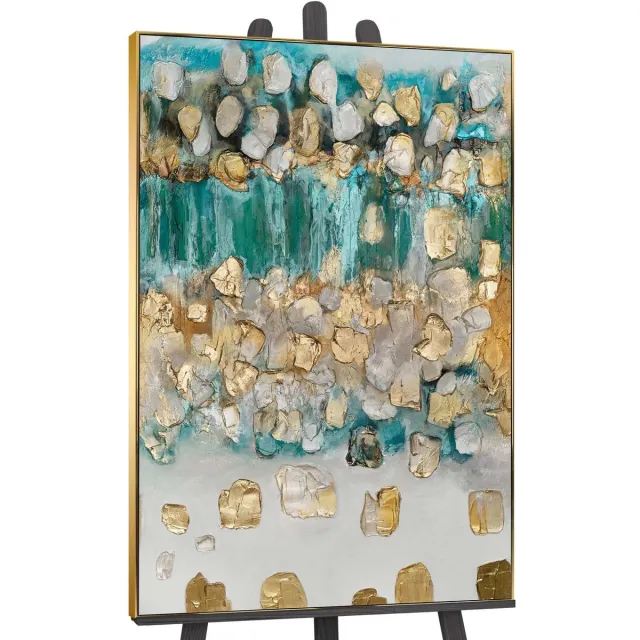 YS Canvas schilderij groot handgeschilderd ritme oneindigheid abstract kosmisch – YS-Art Gallery – Mysterieuze wanddecoratie voor woonkamer – Modern schilderij voor slaapkamer en kantoor Gold