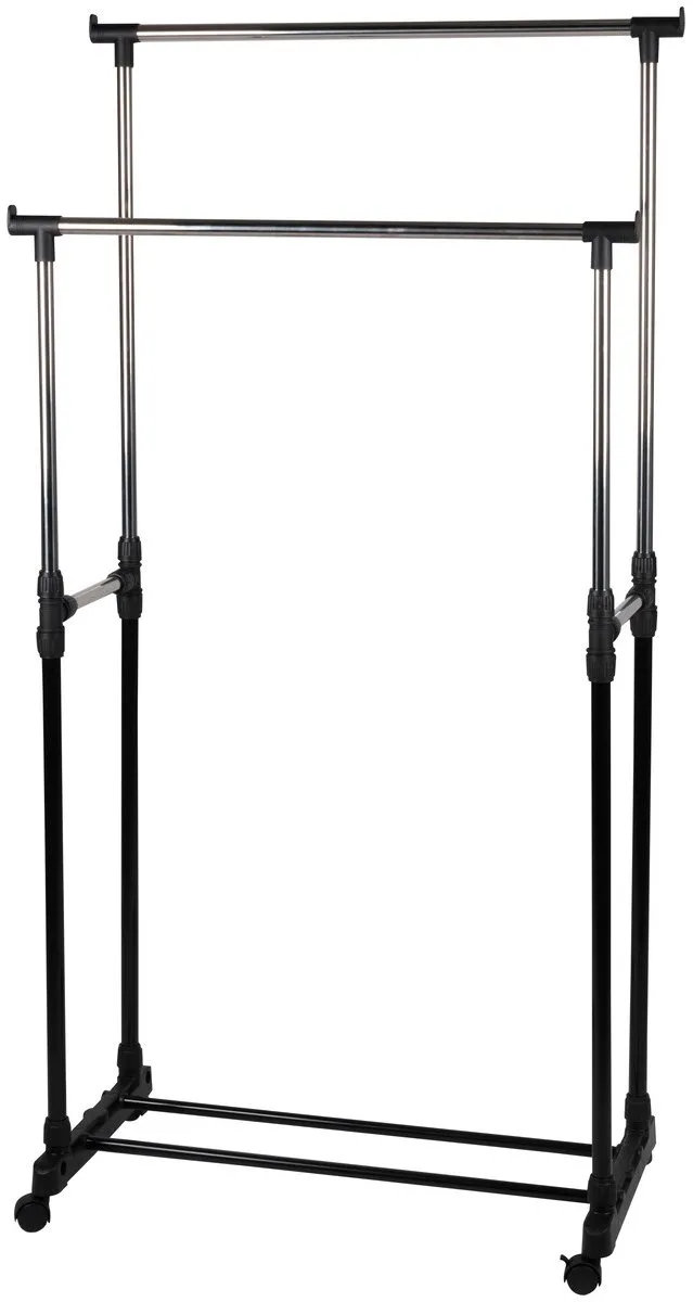 Alpina Mobiel Kledingrek - Garderoberek 75 x 42 x 93-158cm - Kleding Rek Hoogte Verstelbaar - Met Schoenenrek - Zilver/ Zwart