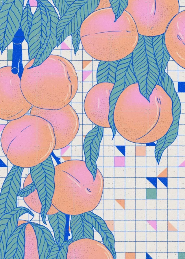 IXXI Peaches, Ada Jarzebowska & Various - 100 x 140 cm - Grote wanddecoratie en posters - Kleurrijk, Illustraties, Speels, Grafisch Ontwerp, Keuken Roze
