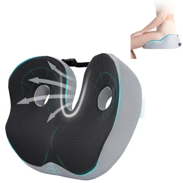 ibettertec Ergonomisch zitkussen - Orthopedisch zitkussen - Rugkussen - Zwart - Zitkussen met wigvorm - Vermindert drukpunten - Verhoogt zitcomfort - Voor thuis, kantoor of auto