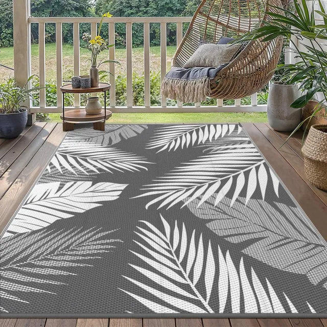 Unyqoos Weerbestendig en omkeerbaar buitenkleed voor terras en tuin 150x240 cm Grijs & Wit
