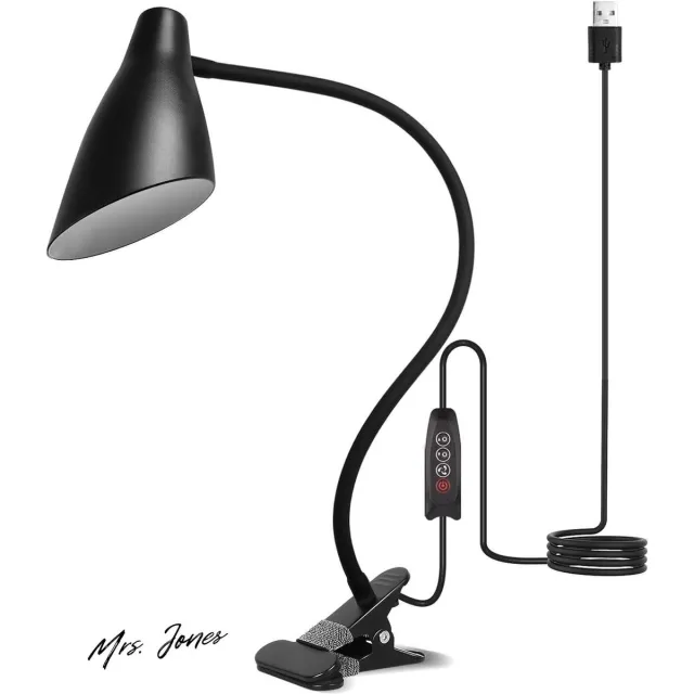 Mrs. Jones LED-clip op licht USB-bureaulamp leeslamp voor slaapkamertafelblad 3 kleurmodi 10 dimbare helderheid bureaulampen verstelbare zwanenhals automatisch uitgesteld . multi-color